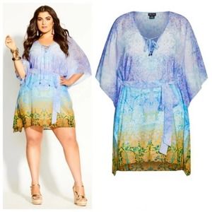 CITY Chic Shanika boho Tunic mini Dress- Sky blue and yellow plus size M 18 new!
